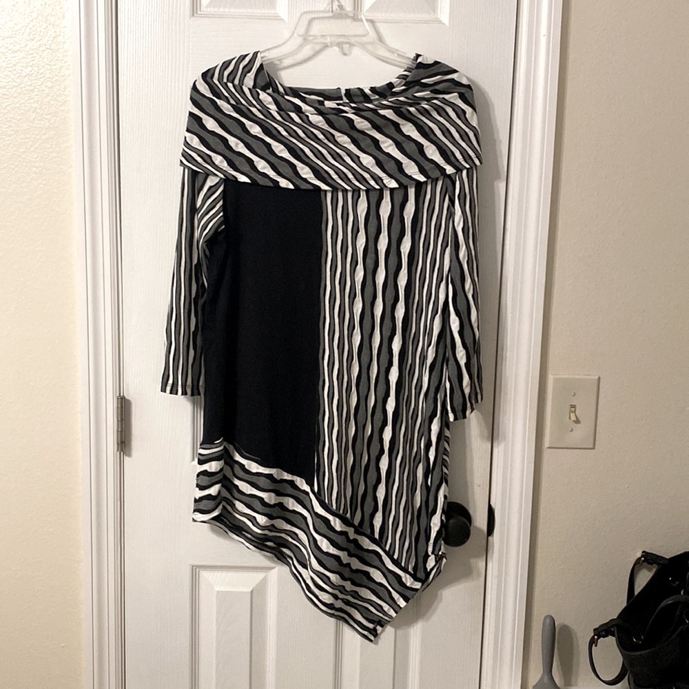 Vintage Bianca Nygard Cowl Neck Color Block Asymmetrical Tunic Size Medium